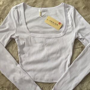 EKOUAER White Ribbed Long Sleeve Top